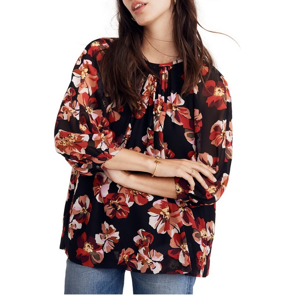 NWT Madewell Floral Bubble Sleeve Blouse Top